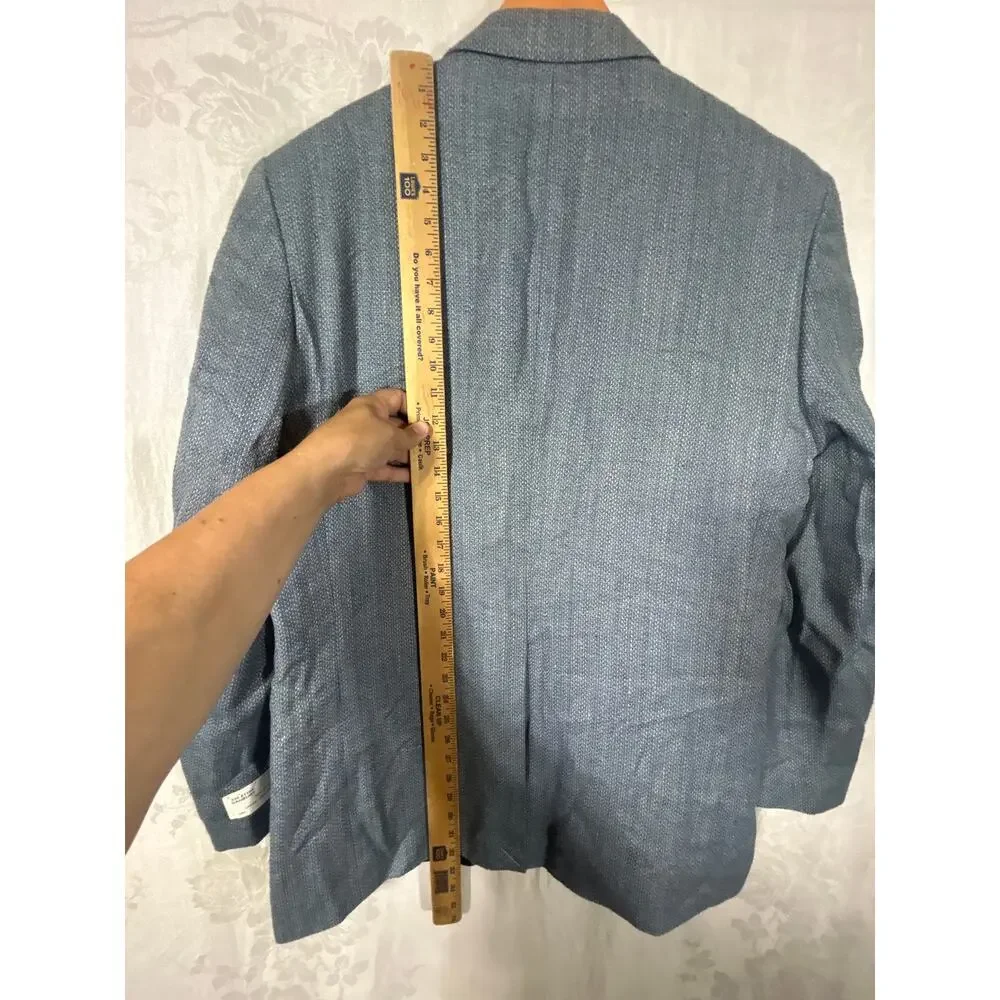 Vintage Norm Thompson Sport Coat 46 LONG Blue Tan 100% Pure Silk Deadstock